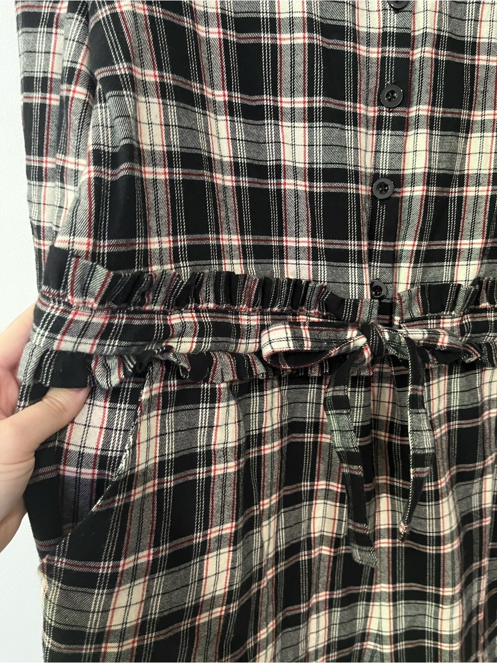 Smash + Tess Remy Henley Black White Red Plaid Ruffle Long Romper Jumpsuit XL - Picture 5 of 8